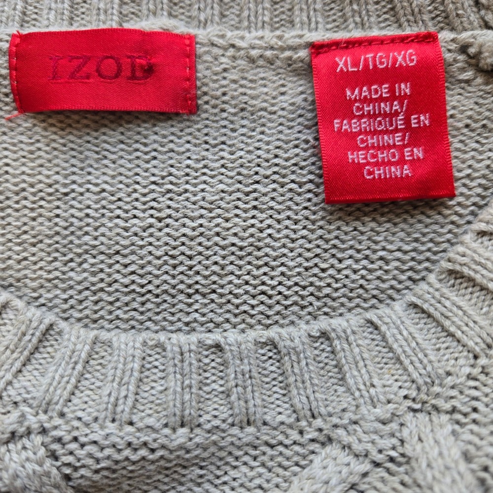 IZOD Sweater Mens XL Beige Preppy Diamond Cable Knit 100% Cotton Gorpcore Y2K - Picture 4 of 9